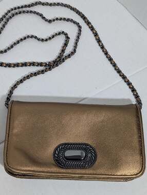 Aimee Kestenberg Metallic Bronze Leather After Hours Crossbody Bag Chain Strap